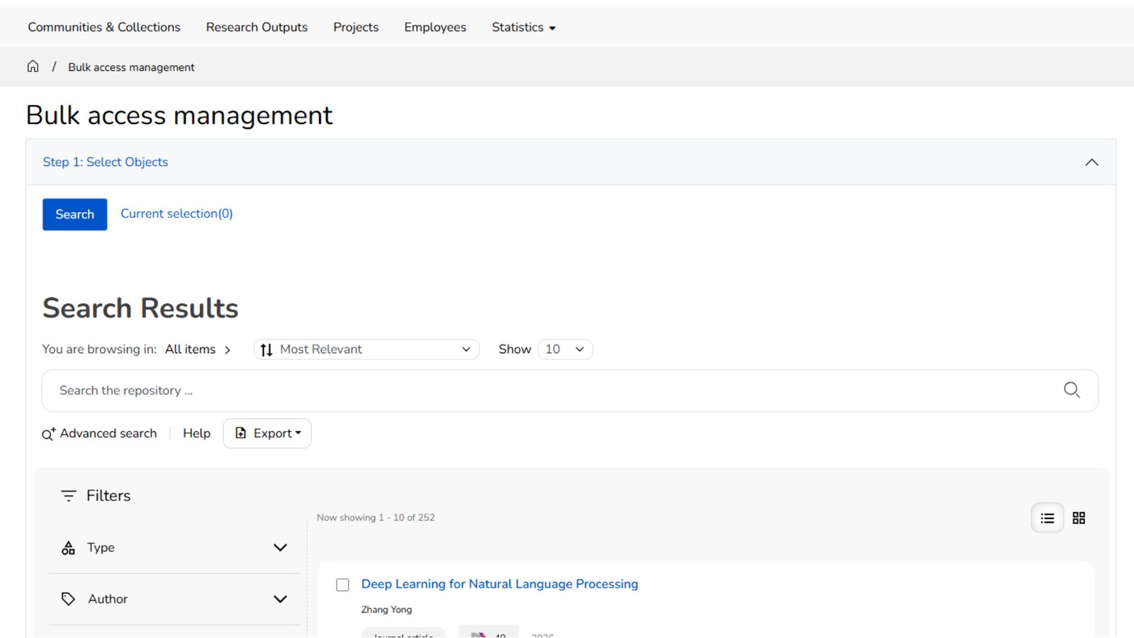 Submission form looking up an author affiliation in the Research Organization Registry